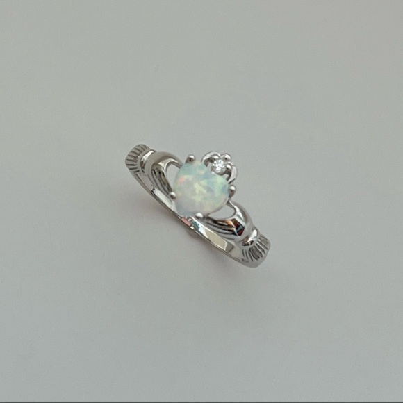 Sterling silver white opal stone Claddagh ring, white opal ring, Claddagh ring - Picture 2 of 10